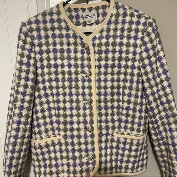 Vintage Koret Purple Green and Cream Plaid Blazer - Picture 4 of 8